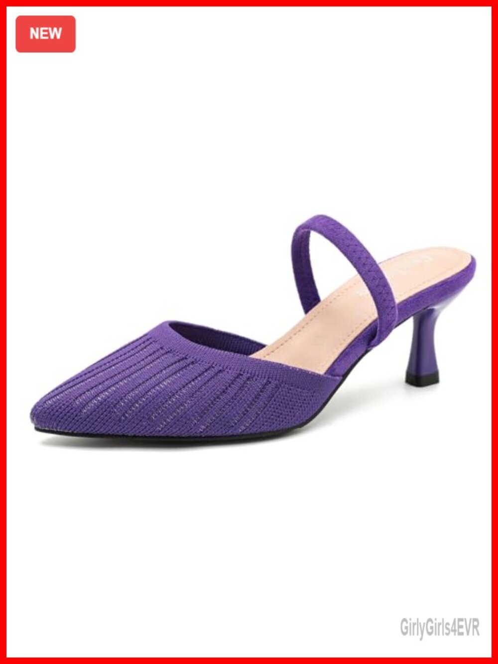 Kitten Heel Pointed Toe Knit Pumps Slingback Elastic Ankle Strap Dress Shoes